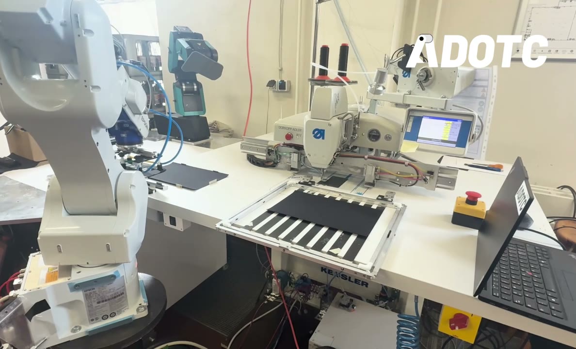 Robot sewing MOLLE webbing fully automatically – ADOTC sewing cell