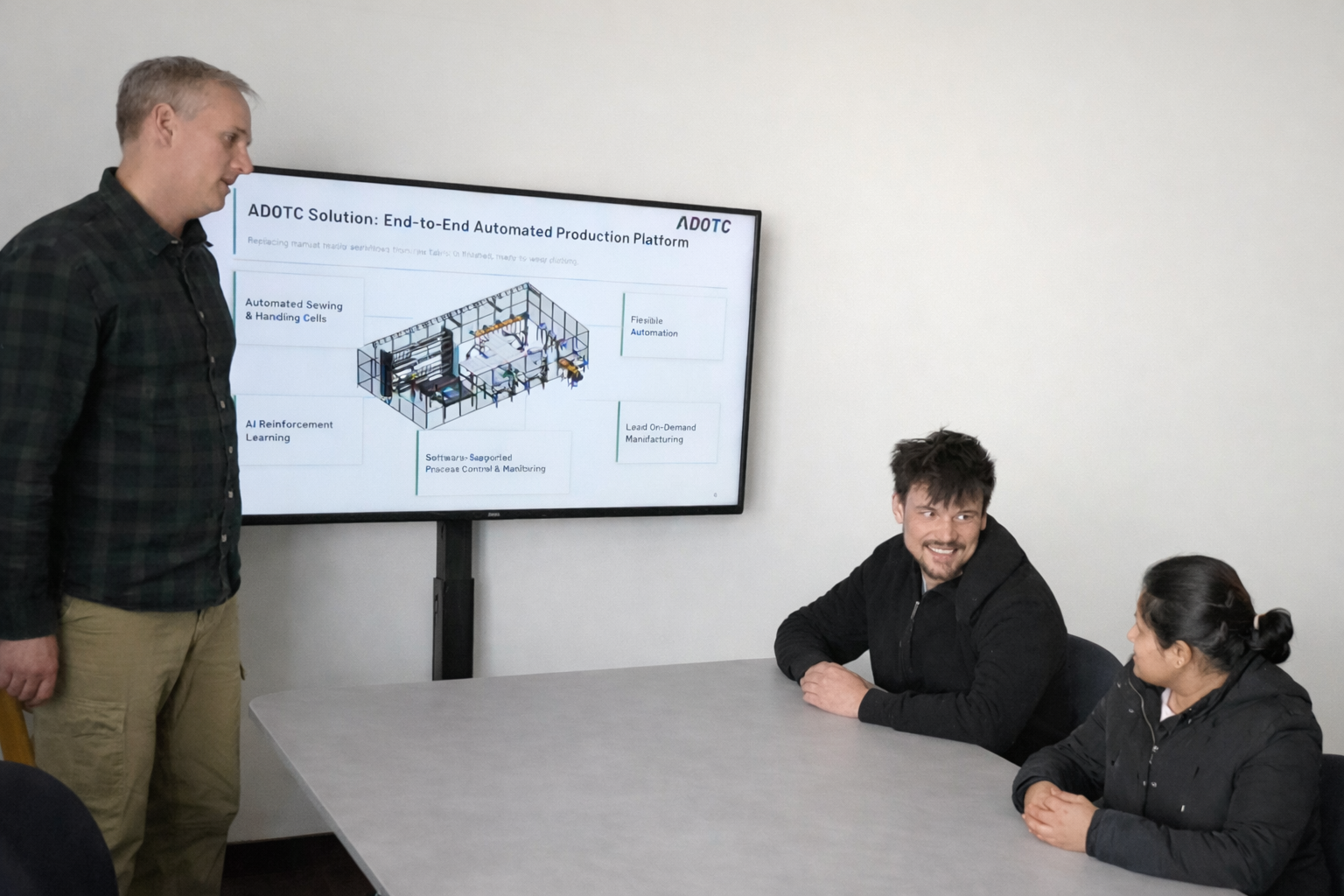 ADOTC team working on robotic textile automation in the workshop